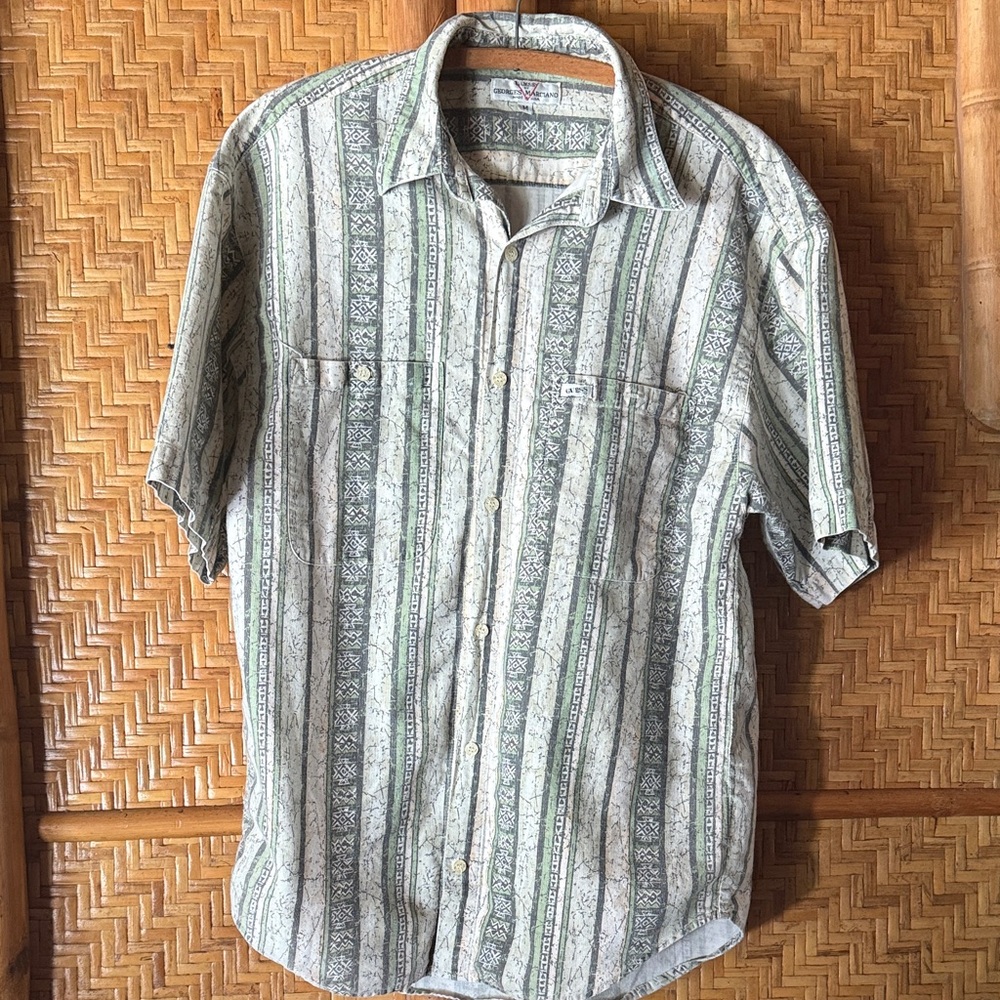 Guess by Georges Marciano Green and White Patterned Y2K 90s Shirt Mediun